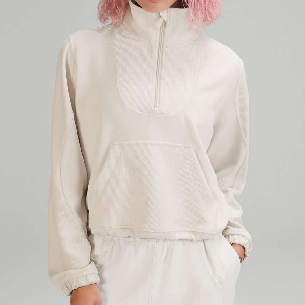 Lululemon Brushed Softstreme Ribbed Half Zip White Opal sz10 NWoT #0029